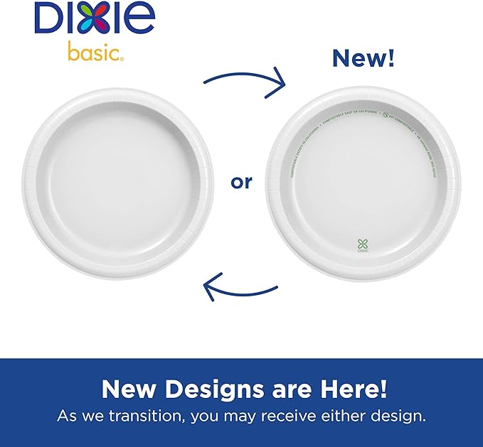 Dixie Basic 8.5 Inch Light-Weight Paper Plates By GP PRO, White, 500 Count (125 Disposable Plates Per Pack, 4 Packs Per Case), DBP09W