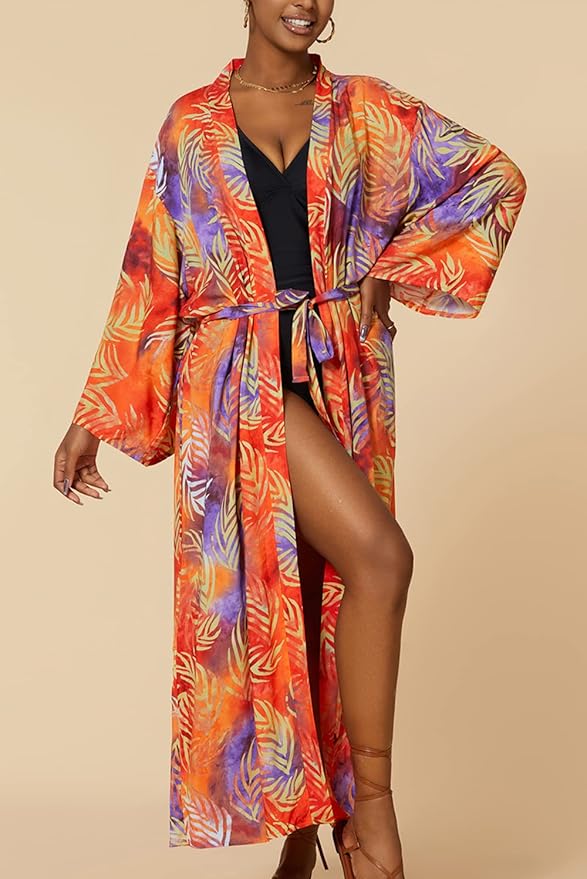 Women's Bohemian Long Cardigan Dress Large Size Kimono Beach Swimsuit Cover Up Dresses
