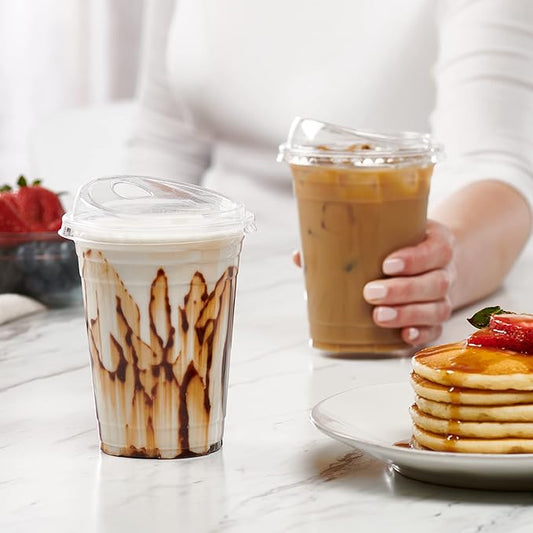 100 Count Crystal Clear Strawless PET Plastic Lids for 12, 16, 20  24 oz. Milkshake Cups