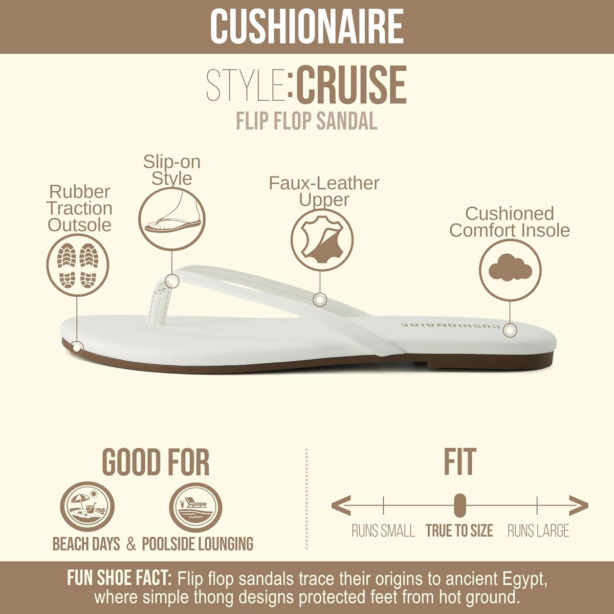 CUSHIONAIRE Cruise Lightweight Womens Flip Flops, Comfortable Beach Sandals for Women with Cushioned Footbed & Flexible Slip On Design