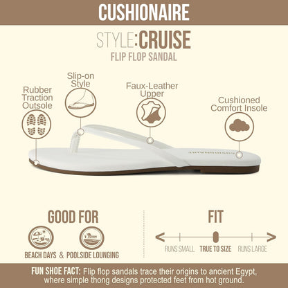 CUSHIONAIRE Cruise Lightweight Womens Flip Flops, Comfortable Beach Sandals for Women with Cushioned Footbed & Flexible Slip On Design