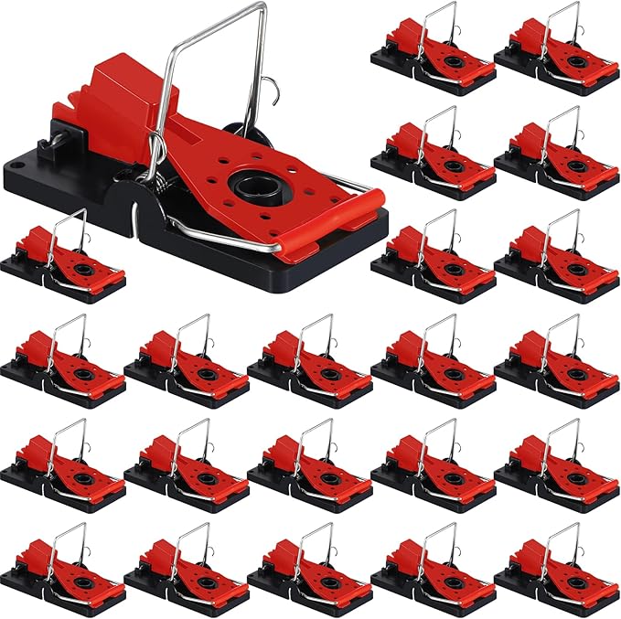 Qualirey 24 Pcs Plastic Mouse Rat Traps House Indoor Quick Effective Safe for Warehouse Garden Kitchen 3.86 x 1.81 x 2.17 Inch (Red)