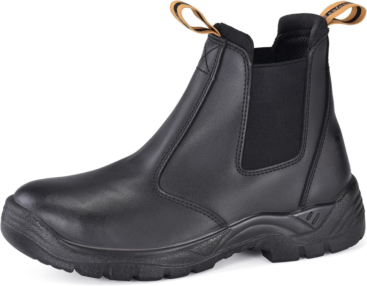 Size 13 Mens Work Boots Steel Toe Chelsea Safety Boots Cow Leather Waterproof Lightweight Working Shoes