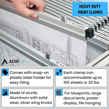 Adir Blueprint Clamp 36 Inches - Blueprint Clips, Blueprint Binding Strips, Architectural Blueprint Binders for Blue Print Organizers, Poster, Maps  Construction Plan Holder (Pack of 6)