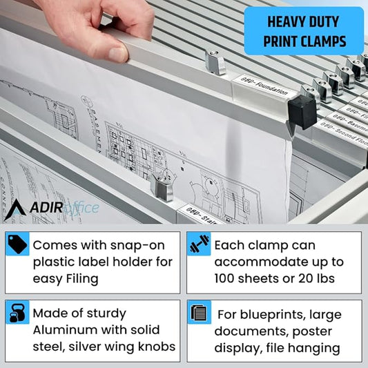 Adir Blueprint Clamp 36 Inches - Blueprint Clips, Blueprint Binding Strips, Architectural Blueprint Binders for Blue Print Organizers, Poster, Maps  Construction Plan Holder (Pack of 6)