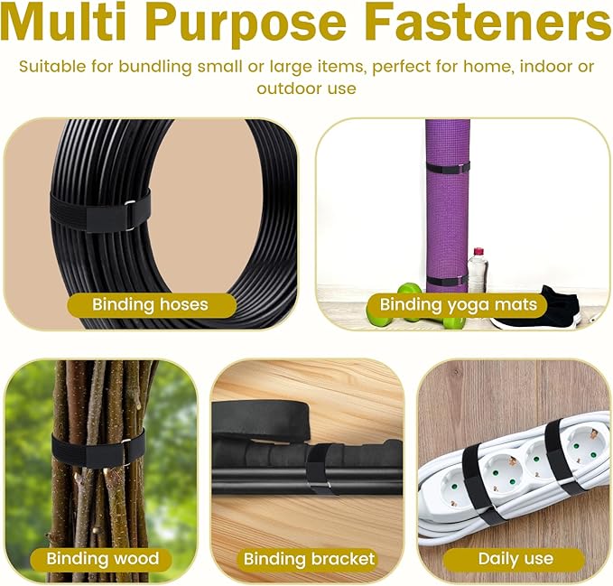 Hook and Loop Straps, Adjustable Nylon Fastening Cable Straps, Freely Cuttable Securing Cord Ties with 50Pcs Metal Buckles, Strong Load Bearing Heavy Duty Adhesive Tape Firm Bonding for DIY