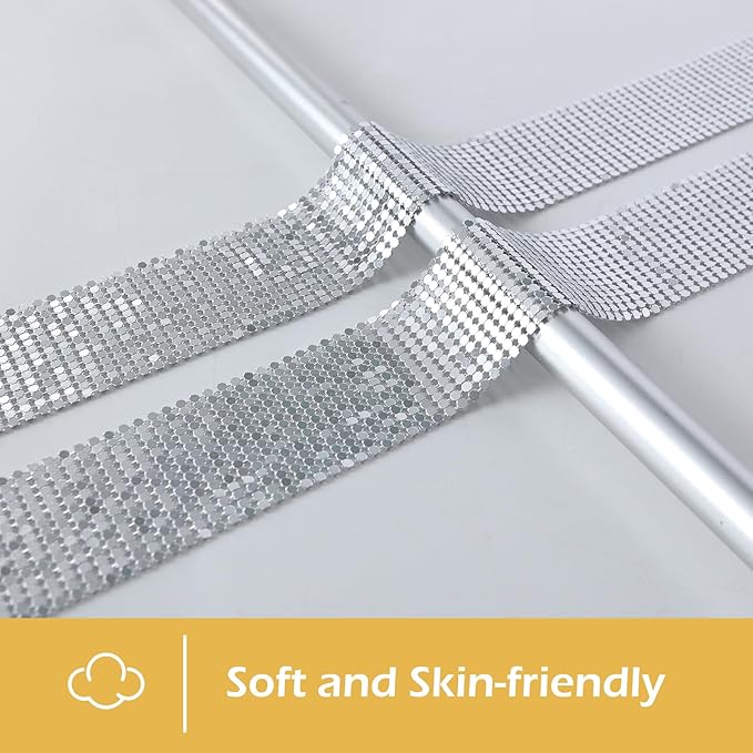 Surblue Women Sequins Neck Tie Scarf Long Thin Skinny Neckerchief Glitter Sparkle Punk Scarf Shawls for Club Party Evening