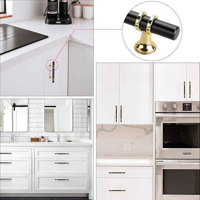 Rergy Cabinet Handles Drawer Pulls and Knobs, 10Pack Black and Gold 5inch Hole Center, Kitchen Hardware for Dresser Handle Zinc Alloy Furniture Pull
