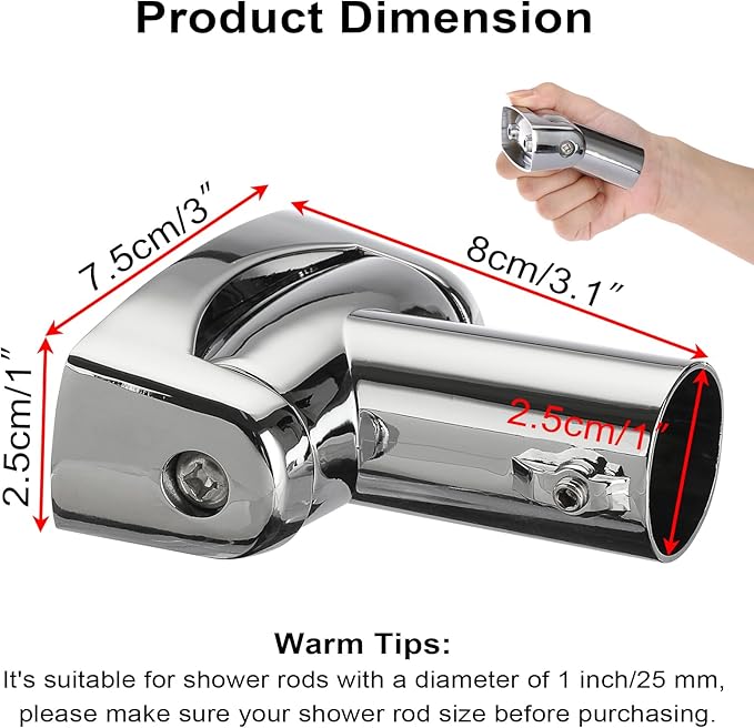 Kokone Shower Curtain Rod Bracket Set of 2 Adjustable 180° Rotation Bracket for Curved Shower Curtains Rod Sturdy Zinc Alloy Wall Mounted Shower Curtain Rod Holder for Bathroom,Wardrobe,Kitchen,Silver