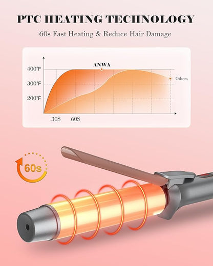 1 14 Inch Tourmaline Ceramic Curling Iron with LCD Display, Dual Voltage for Long Hair, Includes Glove, Comb, Clips and Pad