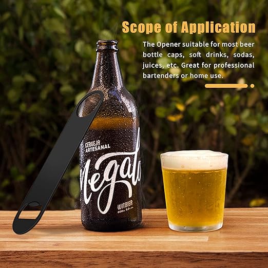 4 PACK Stainless Steel Flat Bottle Opener, Beer Bottle Opener, 7inch, with Exquisite Packaging, for Kitchen, Bar or Restaurant, Black,