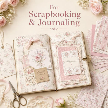 Floral Pink Scrapbook Paper Pad, 6x6 Aesthetic Craft Paper, 24 Sheets Double-Sided Decorative Patterned Decorative Junk Journal Supplies for Mixed Media, Card Making, Decoupage & DIY Art
