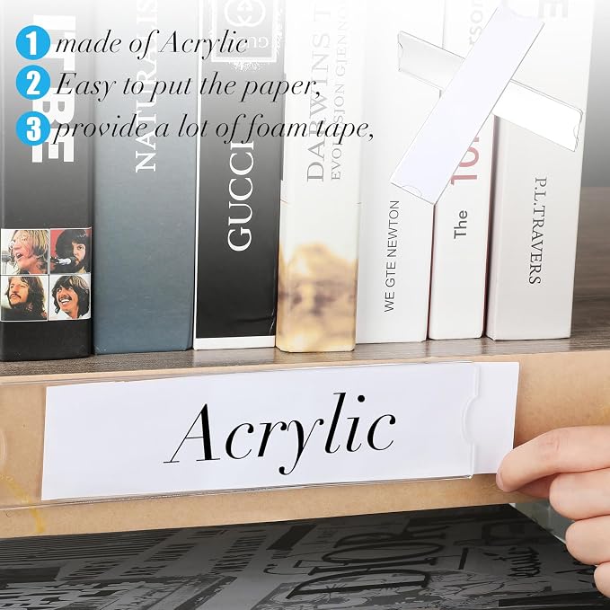 15 Sets Acrylic Name Plate Holder 8'' x 2'' Clear Acrylic Plastic Sign Frame with Adhesive Tape Horizontal Wall Name Plates for Door Office Nameplate Display Trays for Office Home (Adhesive not included)