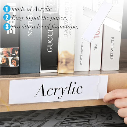 15 Sets Acrylic Name Plate Holder 8'' x 2'' Clear Acrylic Plastic Sign Frame with Adhesive Tape Horizontal Wall Name Plates for Door Office Nameplate Display Trays for Office Home (Adhesive not included)