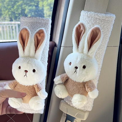 2Pcs Seat Belt Cover Pad for Kids Soft & Comfortable Cute Cartoon Bunny Seat Belt Cover Pad Winter Plush Fluffy Seatbelt Covers for Baby Pushchair