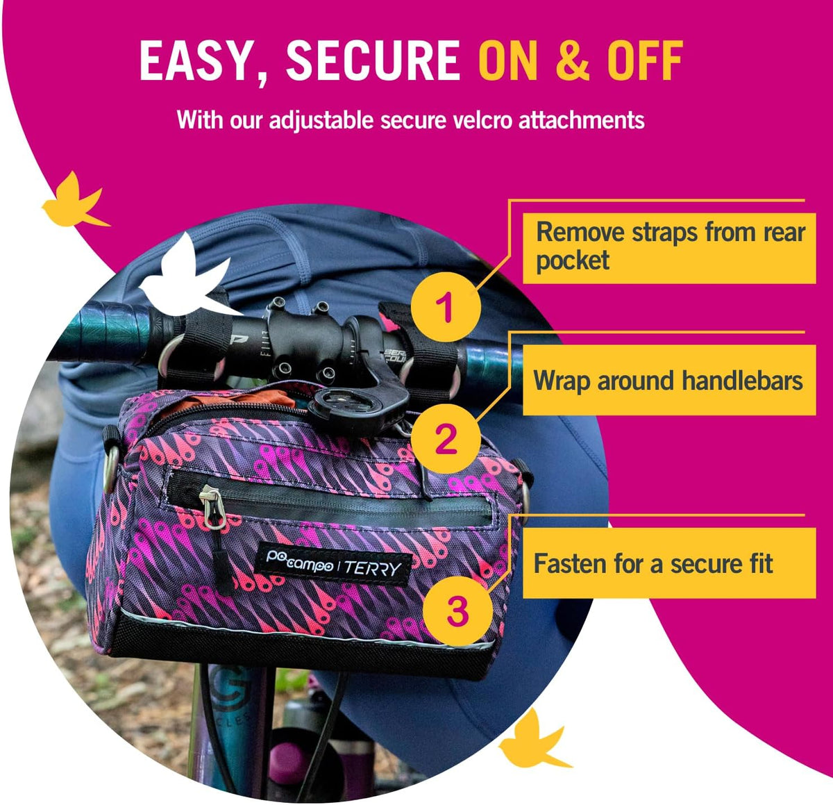 Po Campo Kinga Handlebar Bag 2 - Durable, Waterproof Bicycle Storage Baskets for Front Mount - Compact Bike Bags that Convert to Crossbody (Black Ripstop)