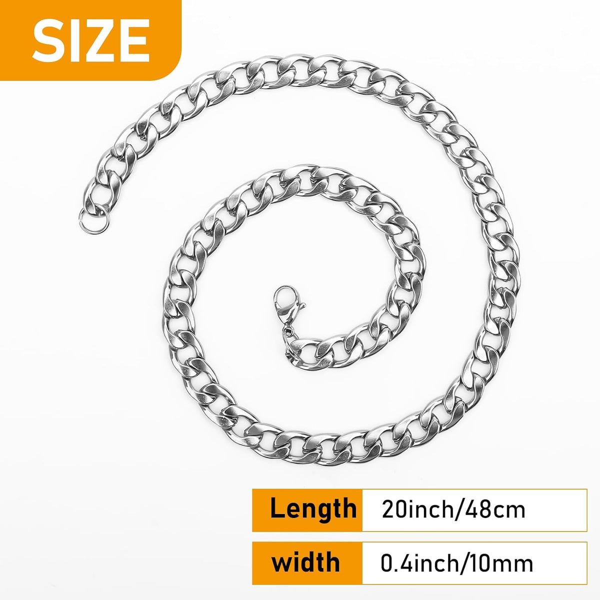 Adecco LLC AHIER silver Chain, Necklace for Men, 20 inch Gold Necklace Ultra Luxury Look & Feel Real Solid 14k Gold plated Curb Fake Chain Necklace 10mm
