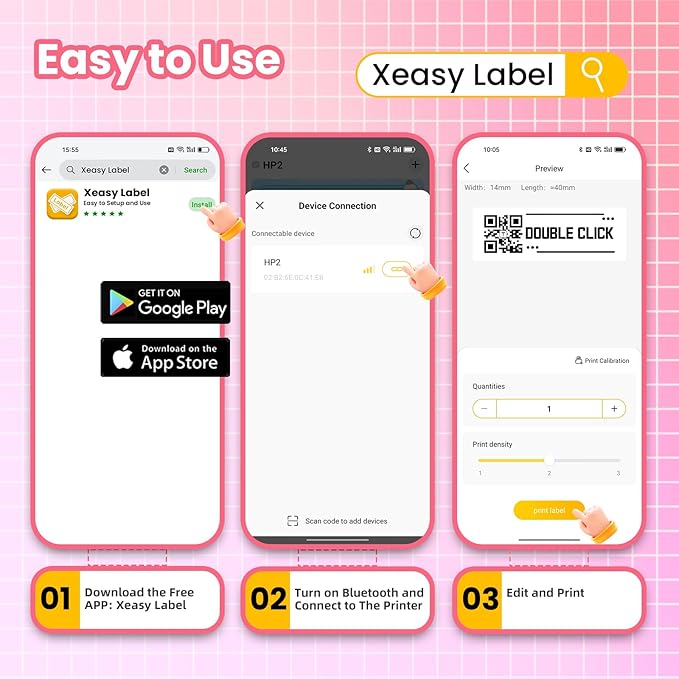 vretti Label Maker Machine with Tape, HP2 Portable Bluetooth Label Printer for Storage, Shipping, Barcode, Office, Home, Organizing Mini Sticker Label Maker with Multiple Templates (Pink)