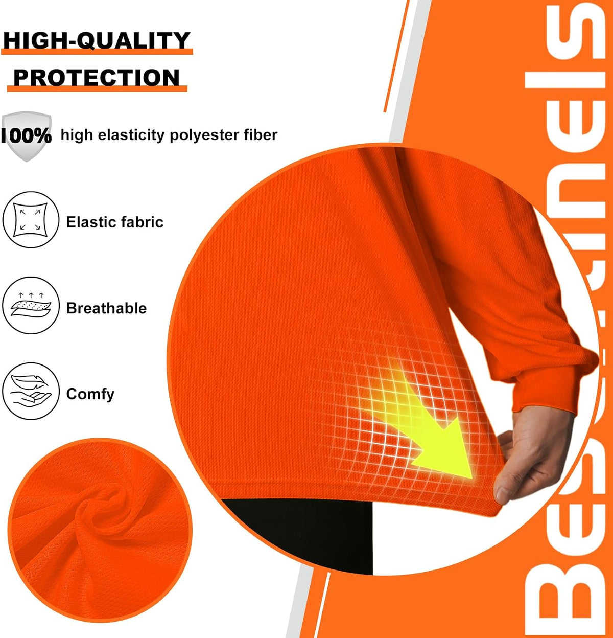 High Visibility Shirts for Men with Hood Safety Shirts for Men Reflective, Hi Vis T Shirts with Long Sleeve Construction, Comfortable, Meets ANSI, Orange Large 1pc