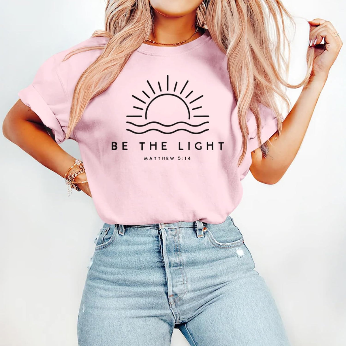 Sulayesh Christian Be The Light Shirts for Women Bible Verse Shirts Jesus Religious Faith Tshirts Inspirational Tees Tops.