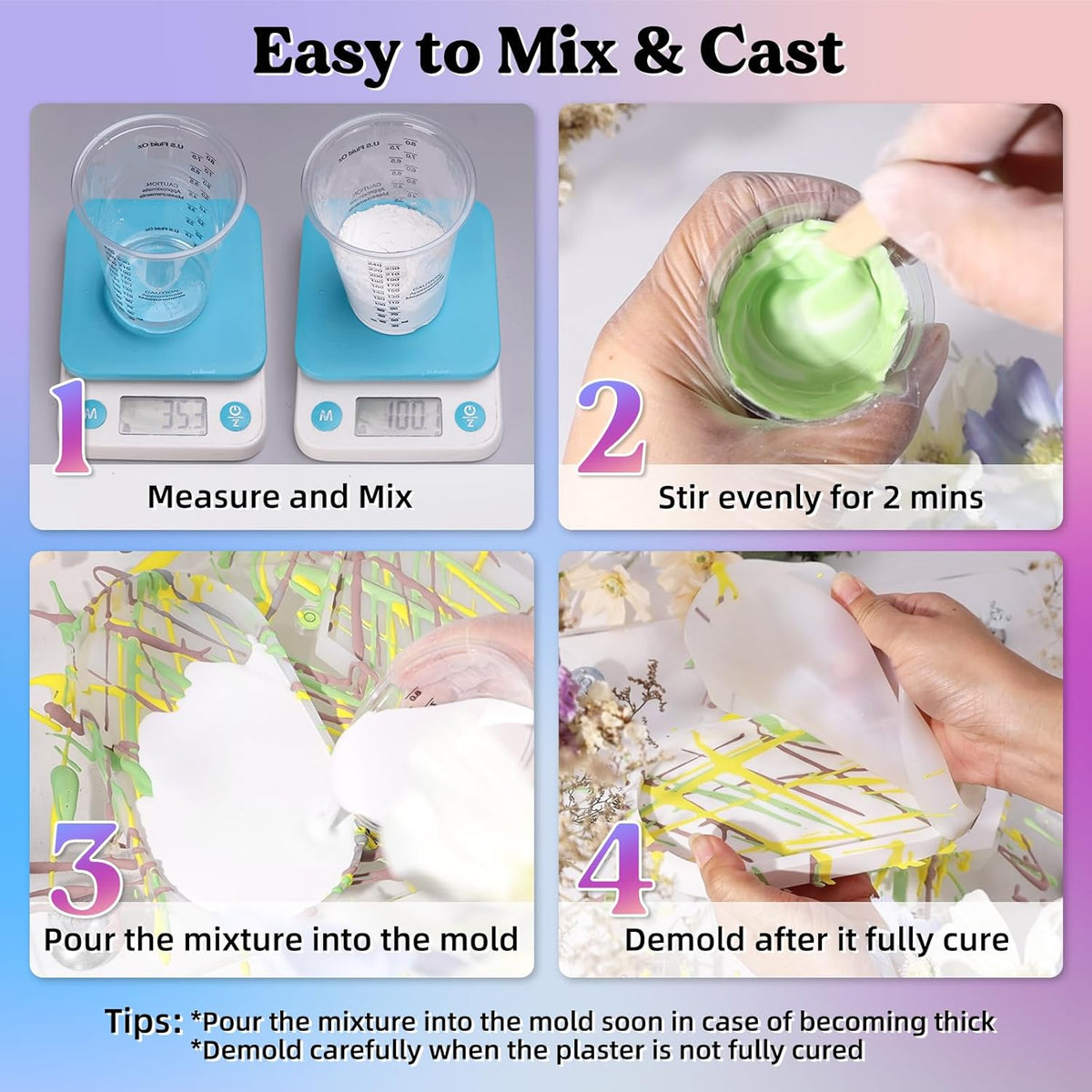 LET'S RESIN Resin Casting Powders Starter Kit, 1000g Fast Cured Odorless Casting Powder, 20~30 Minutes De-Mold, Water Activated Plaster Powder Casting Kit for DIY, Easy Mixing & Self Leveling ( only Powder )