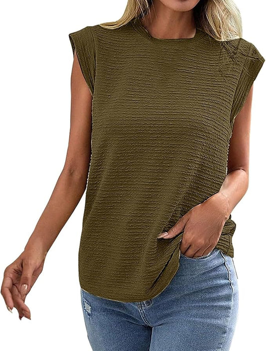 Women's Pleated Texture T Shirt Short Sleeve Solid Color Casual Top Round Neck Office Work Outdoor Loose Fit Summer Blouse