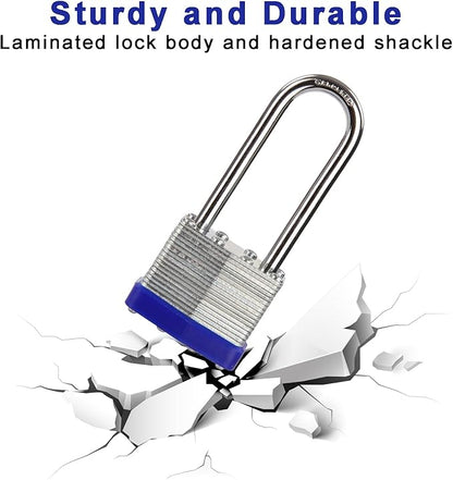 SEPOX Twins Keyed-Alike Padlock, Reinforced Laminated Steel Body 1-9/16" 40MM, Robust Hardened-Steel Long-Shackle, Pack of 2-Pcs Lock, 4-Pcs Same Keys, Ideal for Locker-Lock & Tool-Box