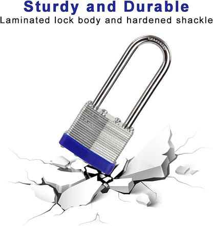 SEPOX Twins Keyed-Alike Padlock, Reinforced Laminated Steel Body 1-916" 40MM, Robust Hardened-Steel Long-Shackle, Pack of 2-Pcs Lock, 4-Pcs Same Keys, Ideal for Locker-Lock  Tool-Box
