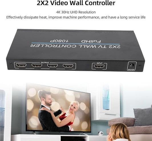 Video Wall Controller, 1x1 2x2 1x2 1x3 1x4 2x1 3x1 4x1 4K HDMI Video Wall Processor, 80 Degree Rotation HDMI Splicing Display Processor for Home Office (US Plug)
