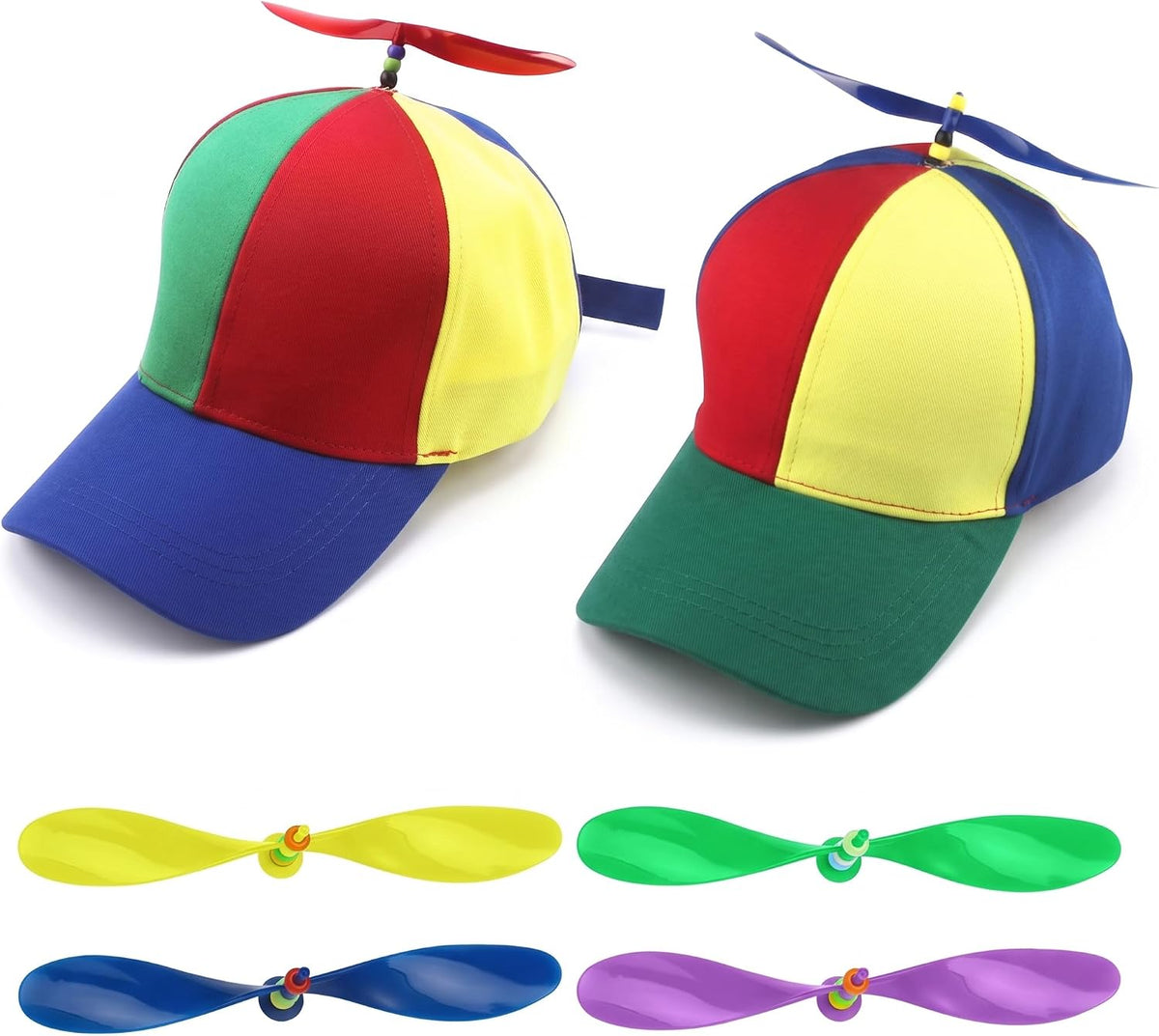2Pack Adult Baseball Cap, Detachable Rainbow Propeller Hat, Sun Visor Helicopter Top Hat,with 4 Replaceable Bamboo Dragonflies