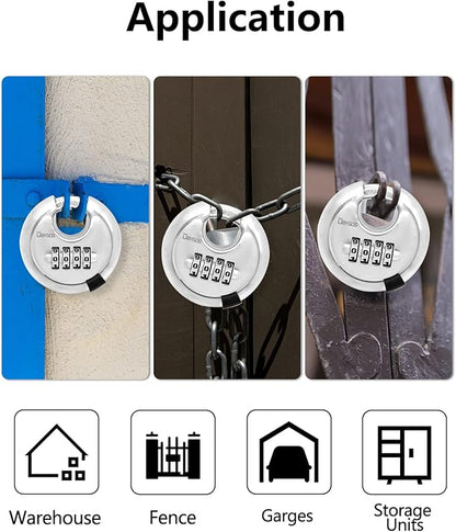 DAYGOS 4 Digit Combination Disc Padlock with Hardened Steel Keyless Heavy Duty Combo Lock for Sheds,Fence,Storage Unit,Trailer,Moving Cube(38-in Shackle)