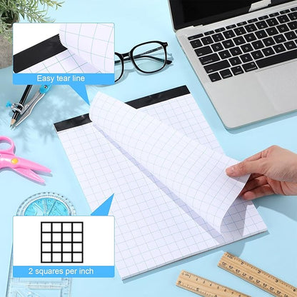 Honoson 6 Pack Graph Paper Pads 8.5 x 11 Inch 2x2 (2 Squares Per Inch) 55 Sheets/Pack Grid Notebook Math Graph Paper Pad White 80 Gsm Engineering Blueprint Notebook for Office Business Supplies
