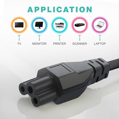 3 Prong AC Laptop Power Cord 5Ft Universal Power Cable  125V  for Dell HP LG Lenovo Asus Acer Toshiba Sony LaptopsNotebooks, Monitors, Printers, Scanners NEMA 5-15P to C5 Power Cable