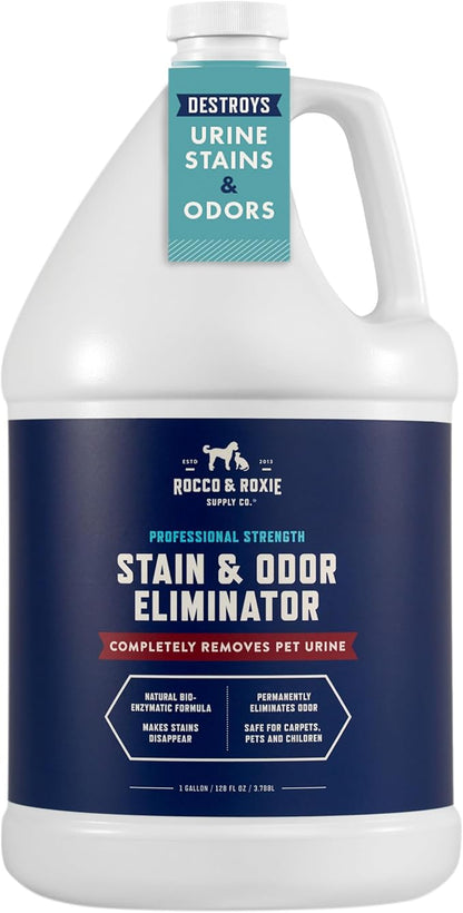 Rocco & Roxie Enzyme Stain & Odor Eliminator, 1 Gallon Bio-enzymatic urine destroyer; CRI Certified Safe; made in USA; for carpets, bedding, litter boxes, crates & cars