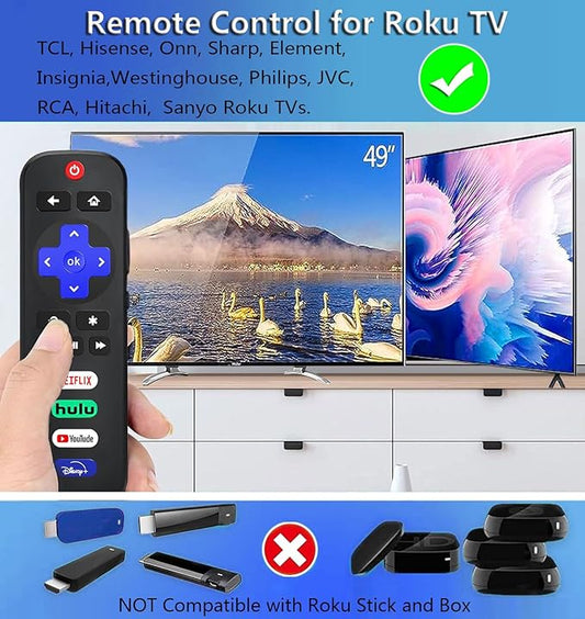 Replacement Remote for Roku TV with Luminous Silicone Case, Compatible with Roku Series TVs, Soft Silicone Case, Glow in The Dark, 4 Shortcut Buttons, Up to 39 Feet Range