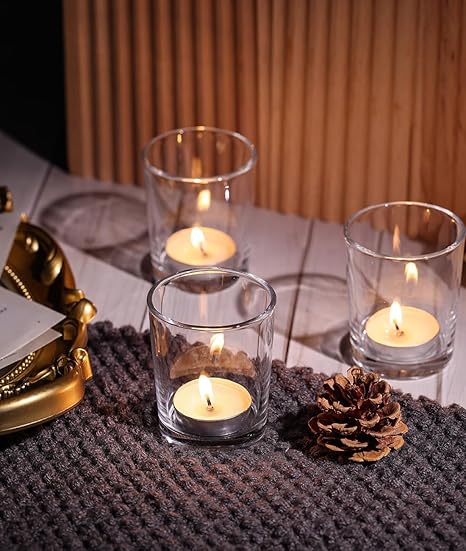 Letine 36Pcs Votive Candle Holders-Clear Glass Tea Light Candle Holders-Clear Candle Holder Bulk for Wedding CenterpiecesHome Table DecorProposeChristmas and Thanksgiving