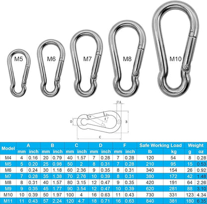Marine Grade 316 Stainless Steel Carabiners Heavy Duty, Durable & Rust-Free Clips for Gym, Swing, Dog Leashes, Hammocks, Keychains, and More