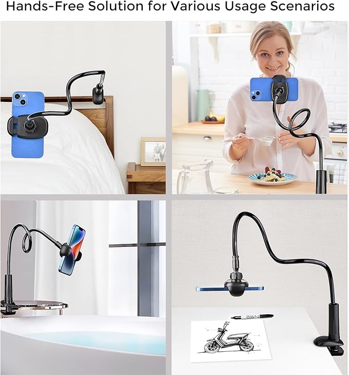 TONDA Phone Holder for Bed Desk, Gooseneck Phone Holder Stand with 33 inch Adjustable Flexible Long Arm Clip Clamp Bracket Mount for iPhone 15 Pro Max XR X 8 7 6 or Other 4-7" Devices