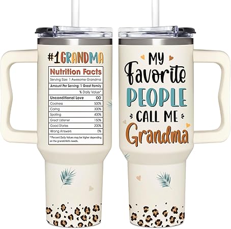 Grandma Gifts from Grandkids, Granddaughter, Grandson, Grandchildren - Practical Mothers, Birthday, Christmas, Ideas Gifts for Grandma Tumbler 40oz with Handle  Straw