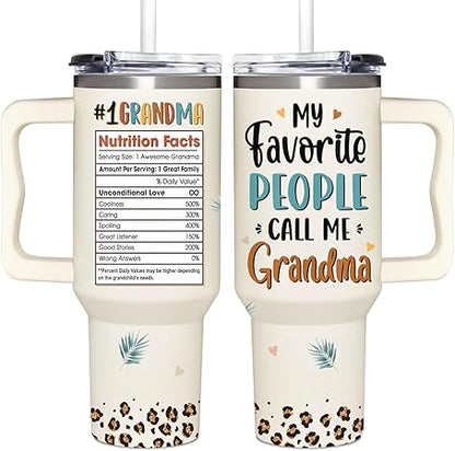 Grandma Gifts from Grandkids, Granddaughter, Grandson, Grandchildren - Practical Mothers, Birthday, Christmas, Ideas Gifts for Grandma Tumbler 40oz with Handle  Straw