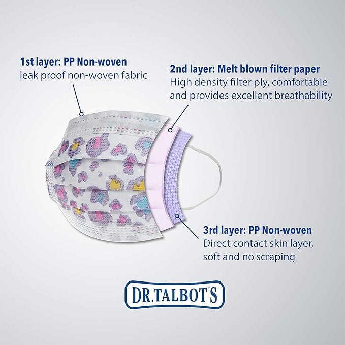 Dr. Talbot's Disposable Kid's Face Mask for Personal Health, Girl 2-5 Years, Prints May Vary, 10 Count