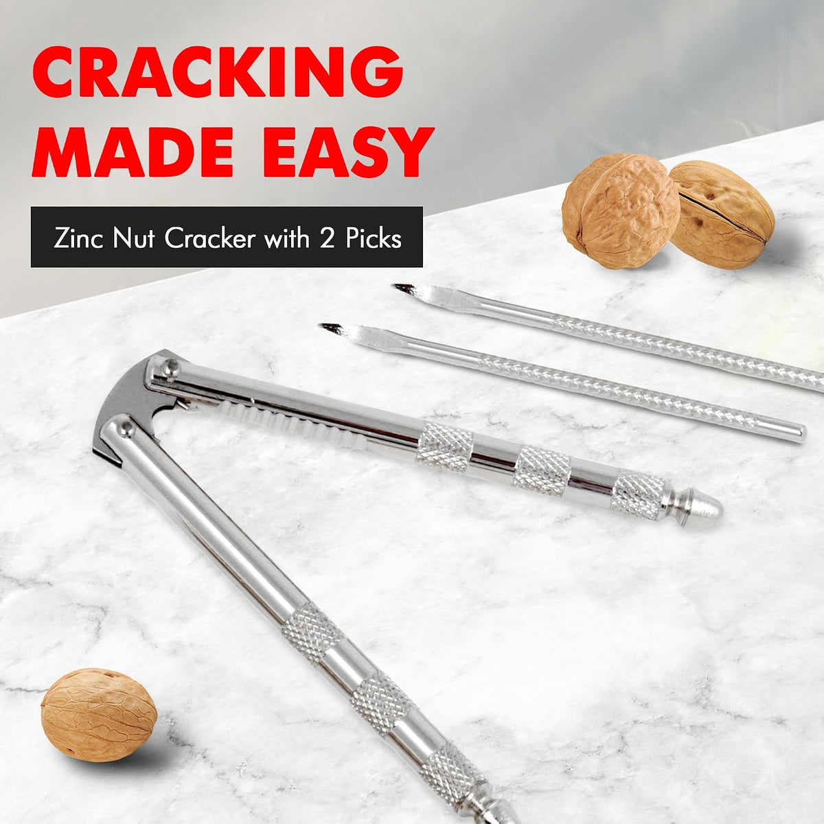 Chef Craft Classic Nut Cracker with Picks, 6.75 inch, Stainless Steel