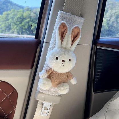 2Pcs Seat Belt Cover Pad for Kids Soft & Comfortable Cute Cartoon Bunny Seat Belt Cover Pad Winter Plush Fluffy Seatbelt Covers for Baby Pushchair