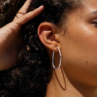 LOUMILEO 925 Sterling Silver Hoop Earrings Big Silver Hoop Earrings Hypoallergenic Large Thin Hoop Earrings for Women Lightweight Silver Hoops Earrings for Women (3040456570mm)