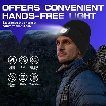 Keains Unisex Beanie with The Light ?Rechargeable LED Headlamp Cap? Warm Knit Hats for Winter Safety Gifts for Men Women Dad