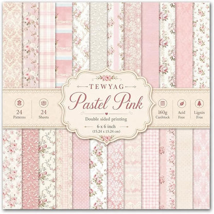 Floral Pink Scrapbook Paper Pad, 6x6 Aesthetic Craft Paper, 24 Sheets Double-Sided Decorative Patterned Decorative Junk Journal Supplies for Mixed Media, Card Making, Decoupage & DIY Art
