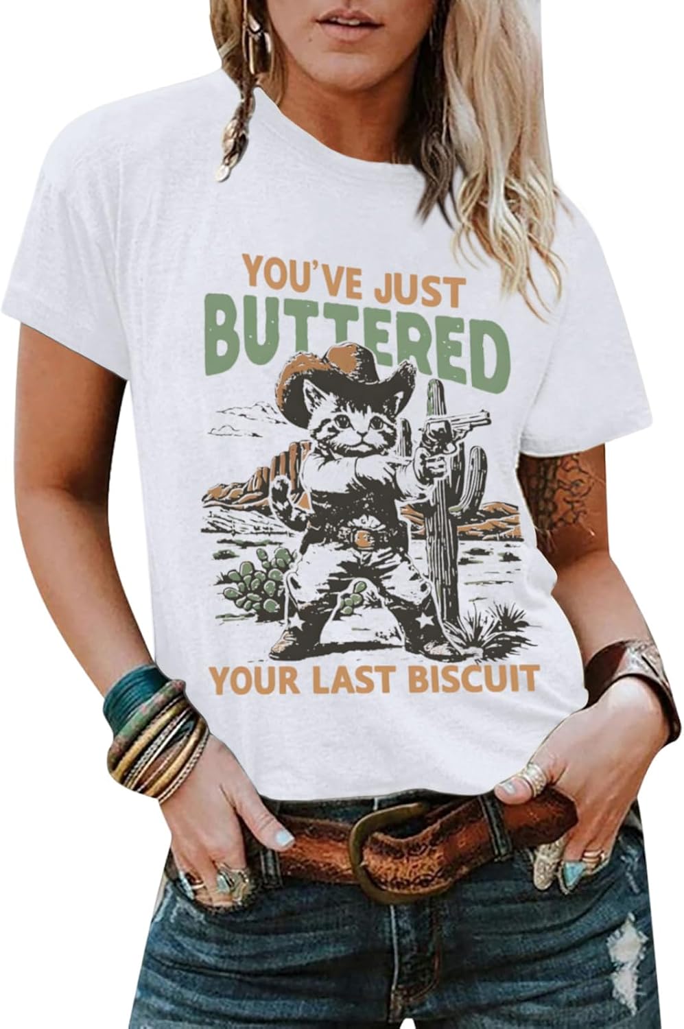 Western Cat Shirts for Women Funny Vintage Cowgirl Shirt Rodeo Cowboy Graphic Tees Country Concert Short Sleeve Tops