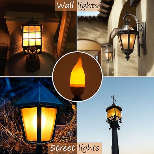 E12 Flame Bulbs 2 Packs, 3 Mode LED Candelabra 2.0 Watt Warm White Chandelier 1800k Candle Light Bulbs, Flame Tip for Christmas Party Decorations