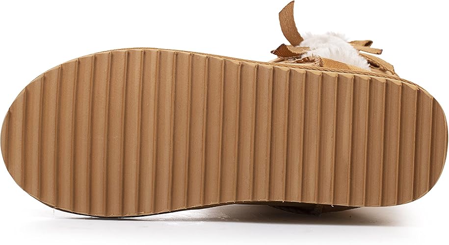 KRABOR Womens Suede Snow Boots Mid-Calf Winter Shoes with Side Bows