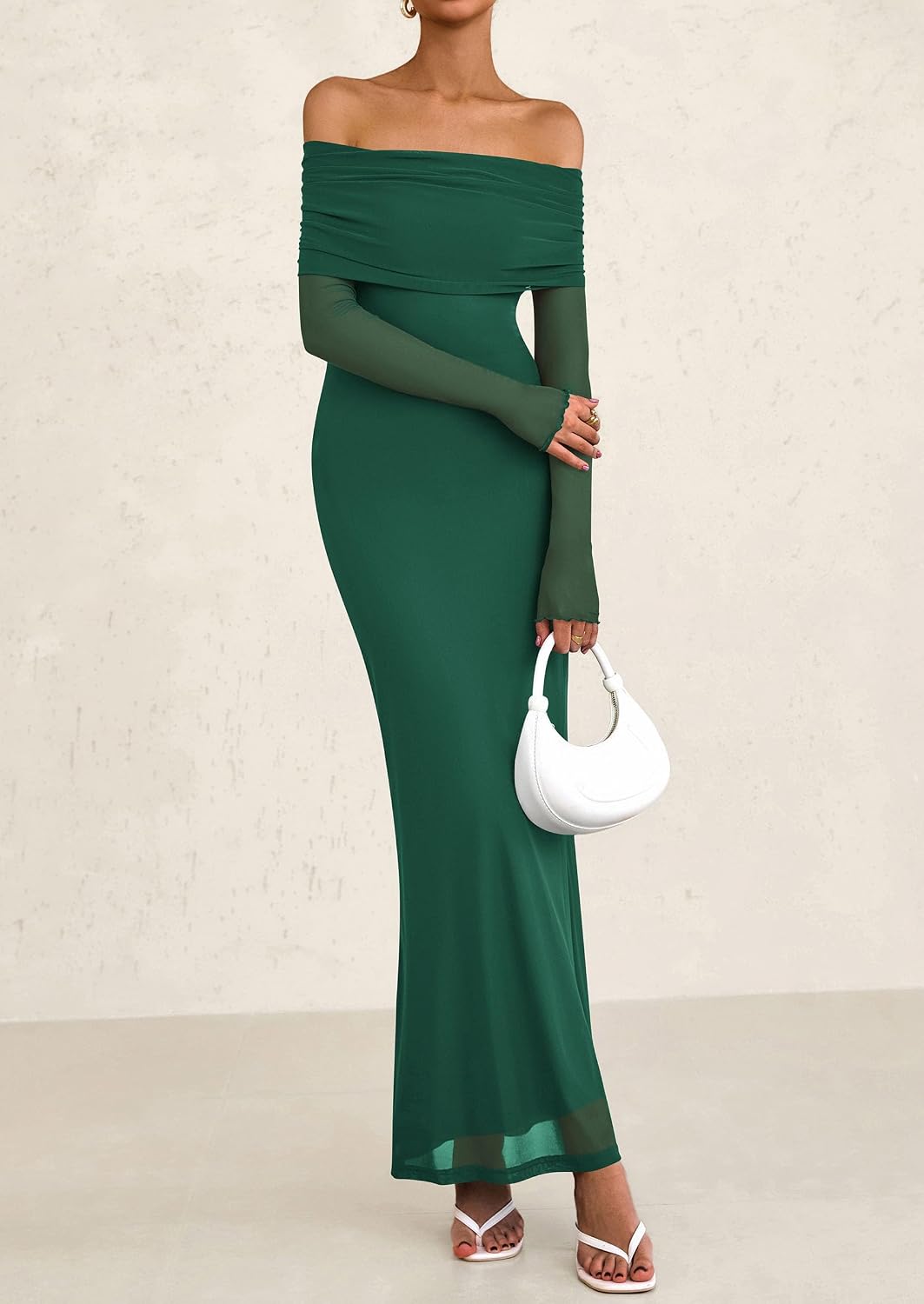 PRETTYGARDEN Fall Dresses for Women 2026 Elegant Off The Shoulder Long Sleeve Formal Wedding Guest Bodycon Maxi Dress .